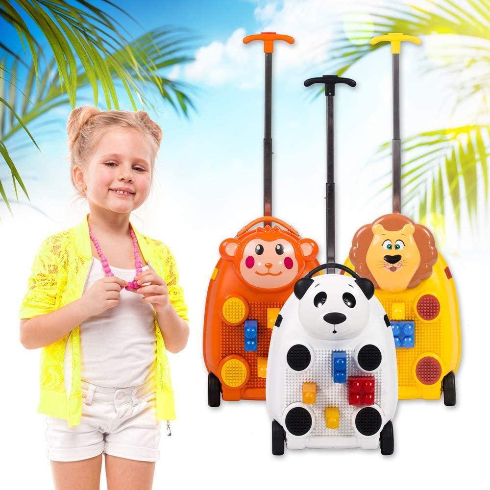 Toddler Suitcase, Kids Hard Case Shell Rolling Carry On Luggage with Blocks - with 4 Wheels, Extendable Handle, Panda - Bosonshop