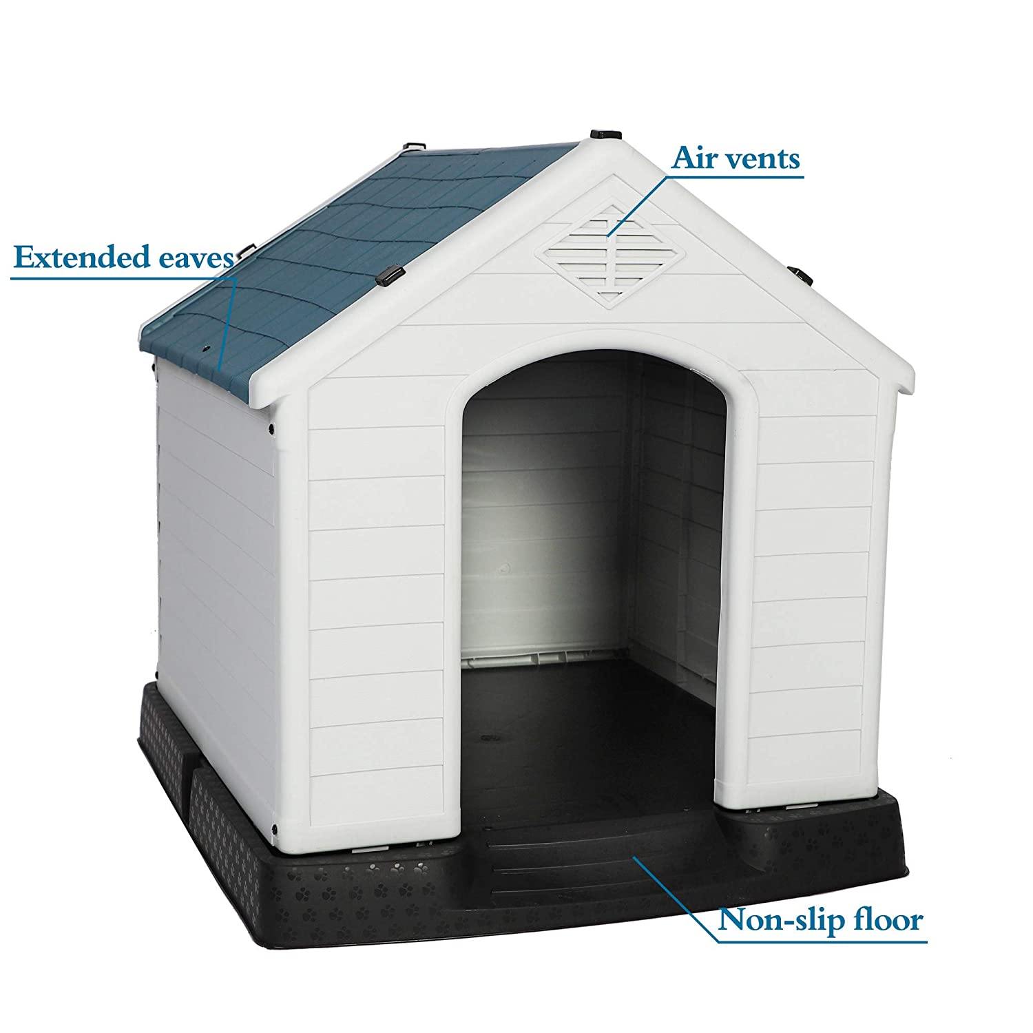 Large Plastic Outdoor Dog House for Pet Weatherproof Kennel, 35.5"L x 37.5"W x 39"H - Bosonshop