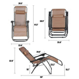 Bosonshop Zero Gravity Reclining Lounge Patio Chairs, 2PC, Brown