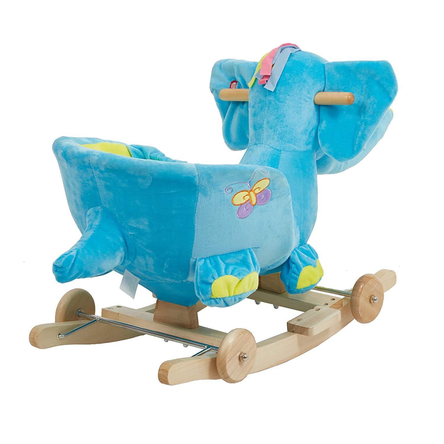 Bosonshop Plush Animal Rocking Horse with Wheels, Blue Elephant