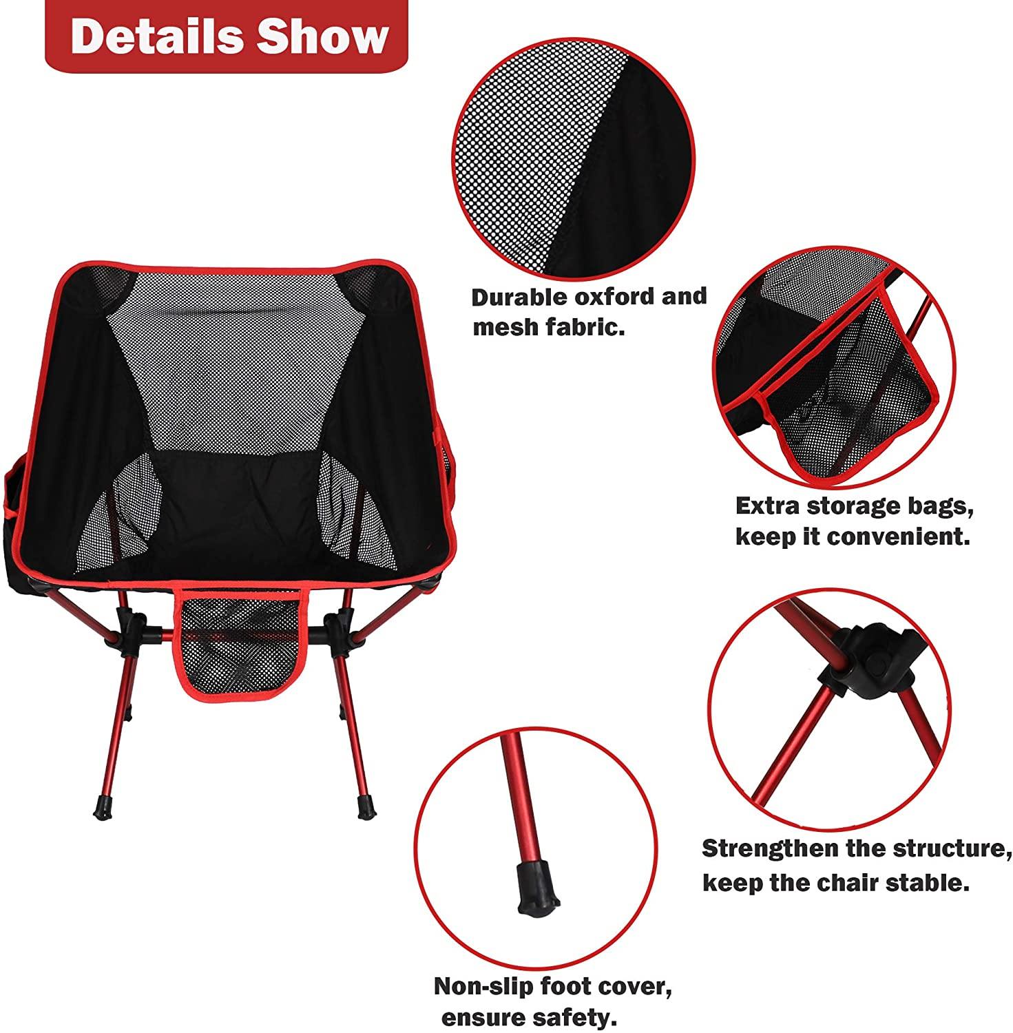 Folding Camping Chair Portable Compact Ultralight Outdoor Backpacking Fishing Chairs with Carry Bag - Bosonshop