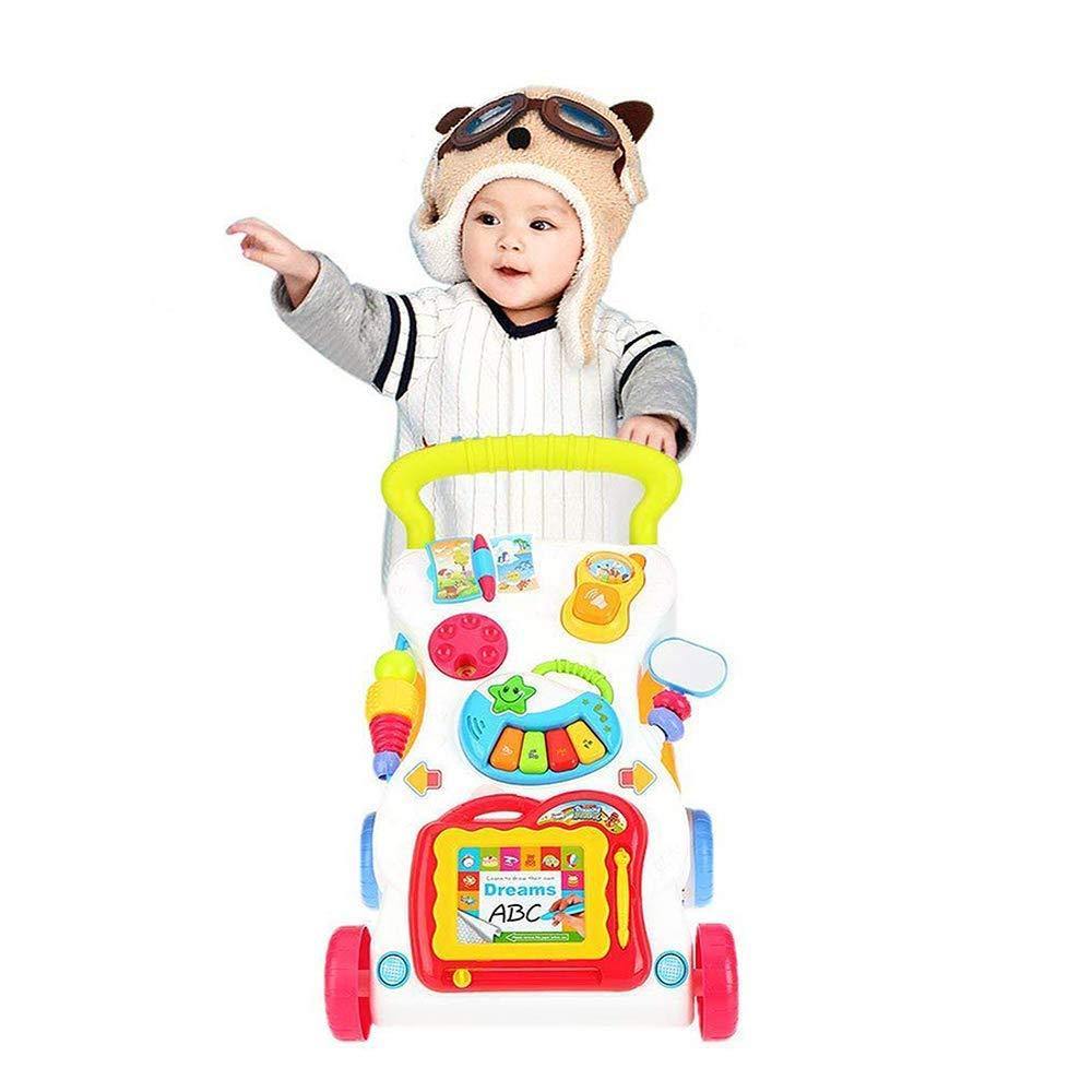 Bosonshop Sit-to-Stand First Steps Early Learning Walker for Baby, Multifunctional Anti-Rollover Baby Trolley with Music