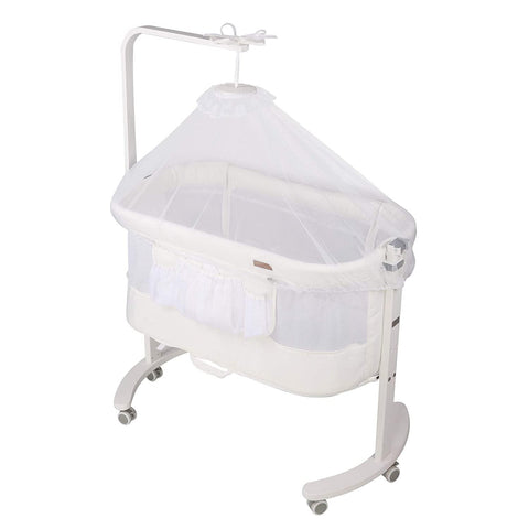 Baby Crib Bedside Sleeper Bassinet with 6 Wheels, Newborn Infant Bed with Soft Skin-Friendly Mattress and Solid Wood and Metal Frame, White - Bosonshop