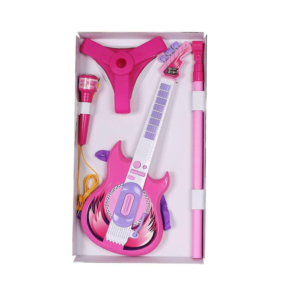 Bosonshop Kids Electric Musical Guitar MP3 Player Karaoke Microphone Play Set, Pink