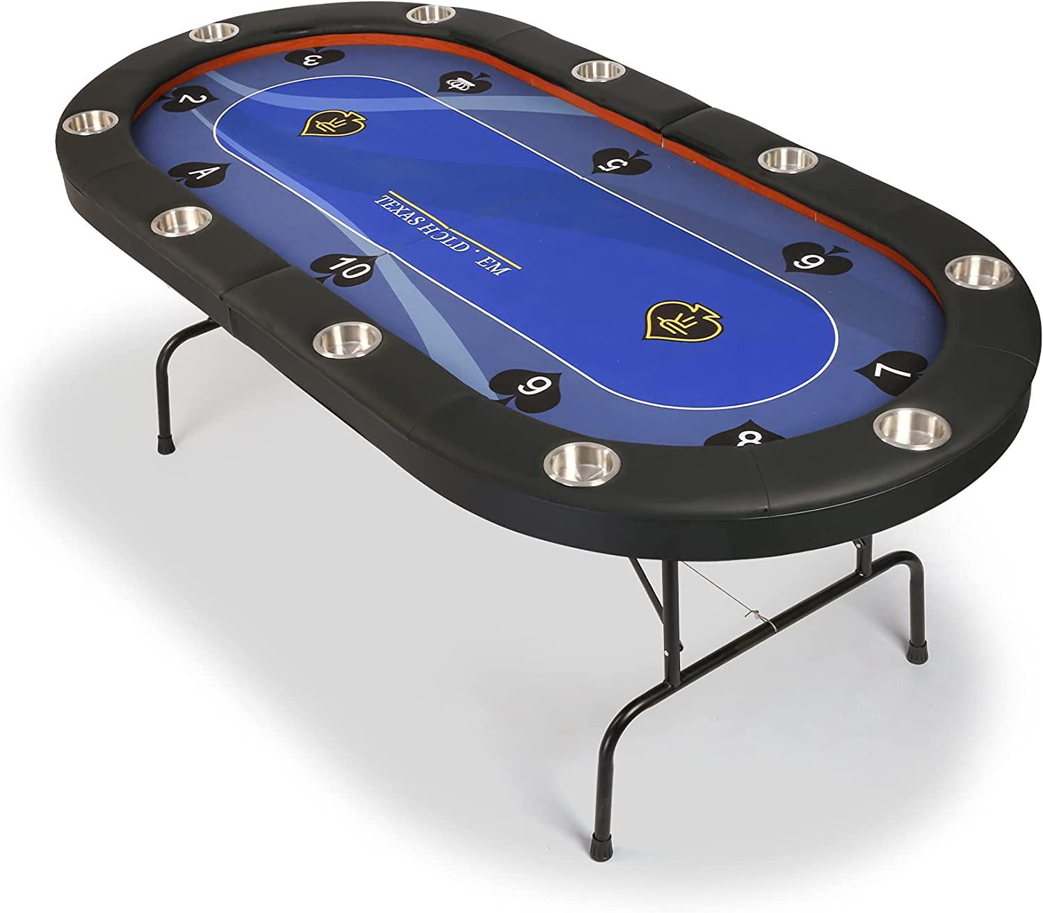 10 Player Poker Folding Table Casino Style Table with Deep Steel Cup Holder - Bosonshop