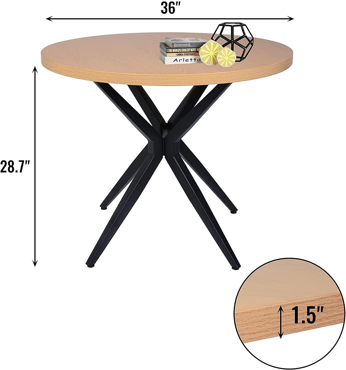 36" Round Dining Table Mid Century Modern Dining Table with Solid Metal Legs for Cafe/Bar, Kitchen, Dining, Office - Bosonshop
