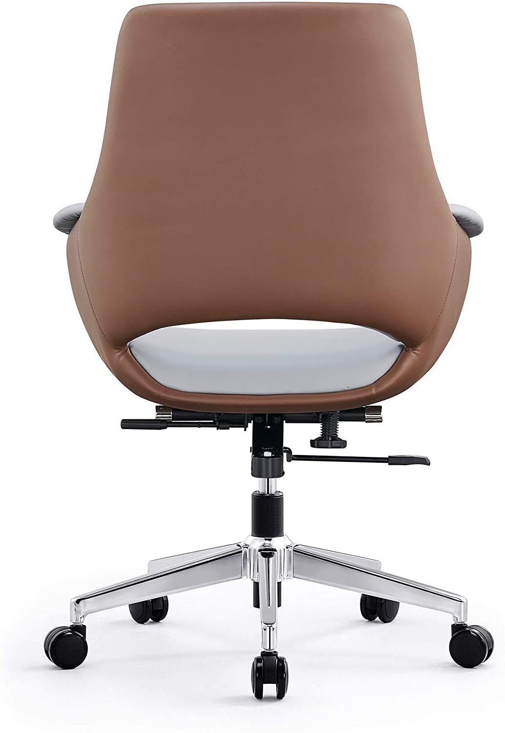 Adjustable Middle Back Home Office Chair Height Swivel PU Upholstered Modern Office Chair, Soft Thick Pad & Tiltable Back, Easy to Assemble - Bosonshop