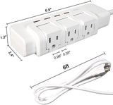3 Outlets Extender Rotating Power Strip Surge Protector with 4 USB Ports and 6ft Heavy Duty Extension Cord Wall Mount for Home Office - Bosonshop