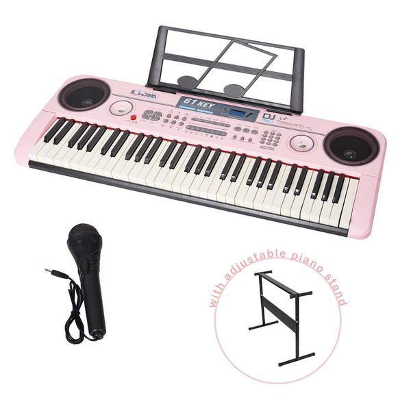 Bosonshop 61 Key Music Electronic Keyboard Electric Digital Piano Organ with Piano Stand Optional (Pink Keyboard with Stand)