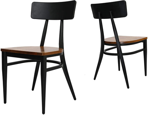 Morden Industrial Side Kitchen Dining Chairs with Solid Wooden Seat & Metal Legs, Set of 2(Black and Brown) - Bosonshop