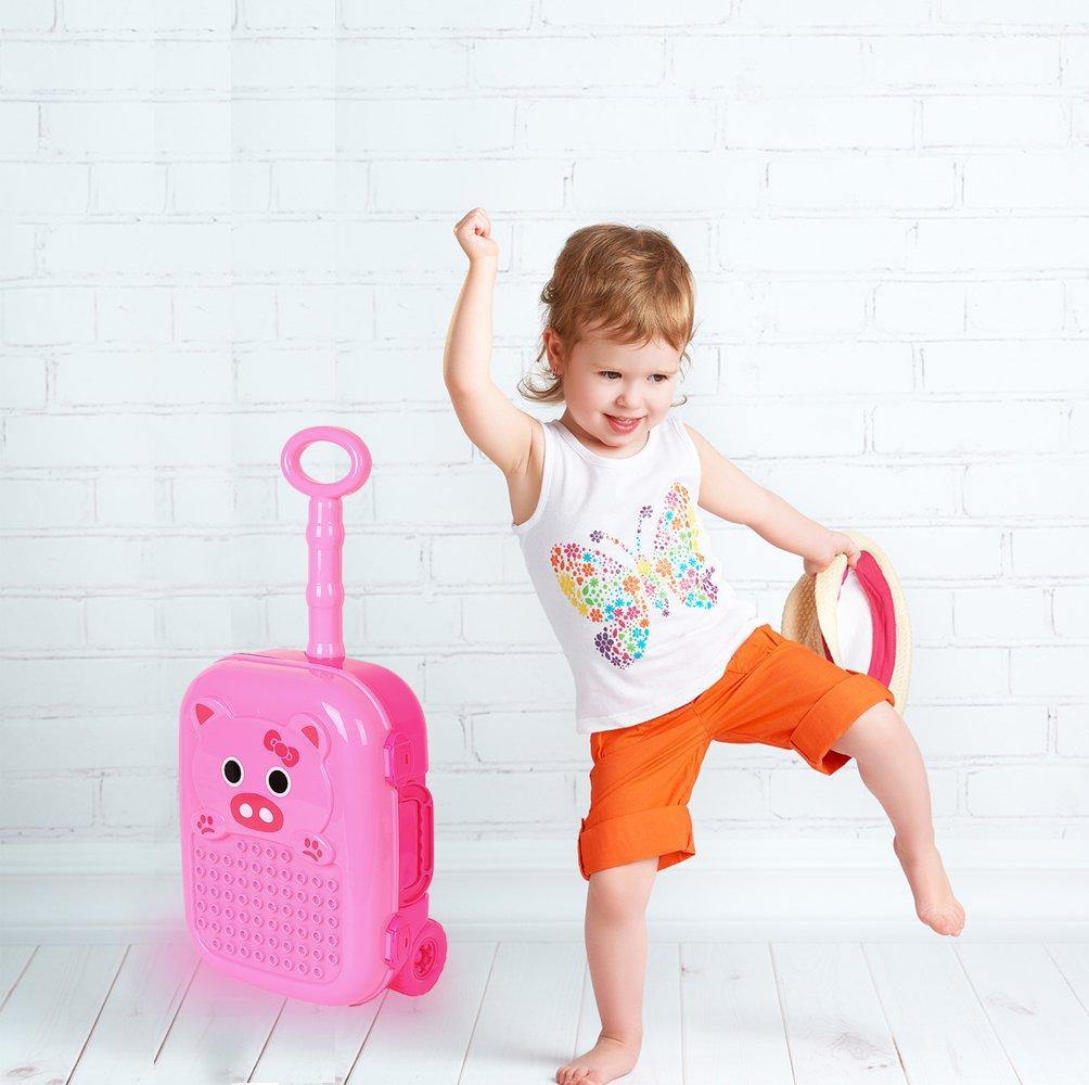 Bosonshop DIY Educational Blocks Baby Travel Case Plastic Rolling Luggage for Toddler