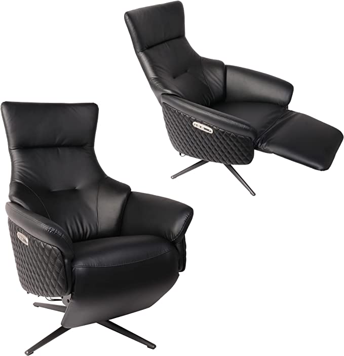 Power Recliner Lounge Chair Single - Swivel Leather Electric Recliner Press Control Adjustable Headrest Zero Gravity, Black