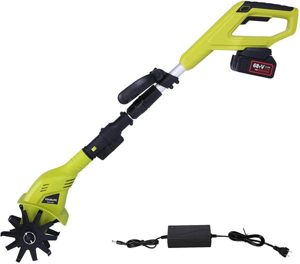 20V Cordless Electric Garden Tiller/Cultivator Height Adjustable with 2.0 Ah Lithium Battery and Charger -Chartreuse