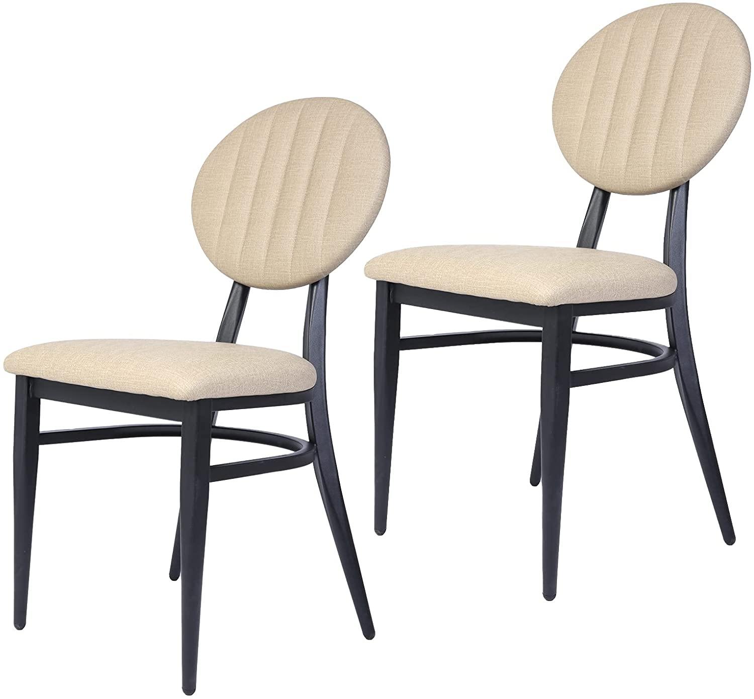 Set of 2 Mid-Century Modern Dining Room Chair w/Round Striped Back Cushion Metal Frame Classy Kitchen Side Chair Simple Dining Chair - Bosonshop