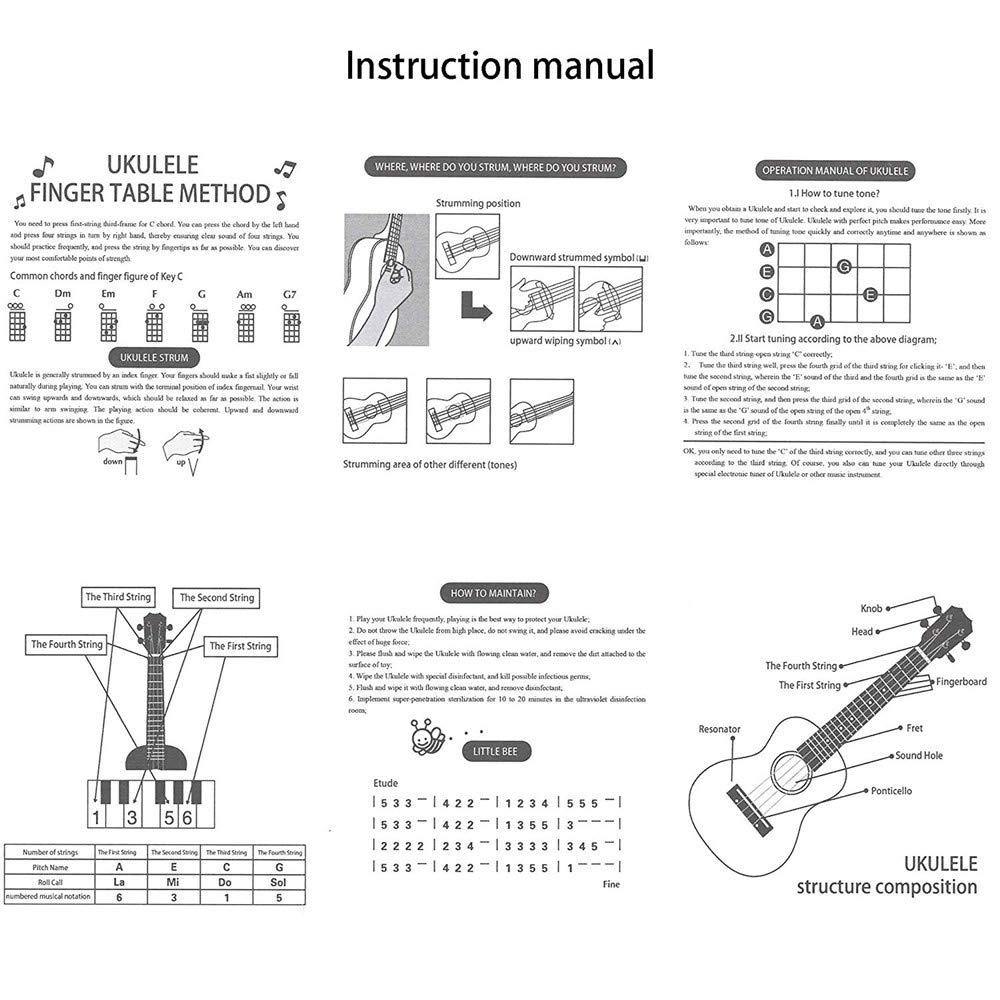21" Plastic Ukulele Guitar Set Kids 4 String Acoustic Hawaiian Faux Wo