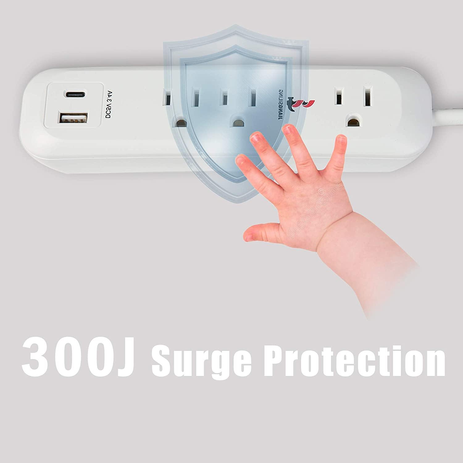 Surge Protector Power Strip with 3 Outlet and USB Port(5V/2.4A) & Type-C Port(5V/3A), 6 Ft Extension Cord - Bosonshop