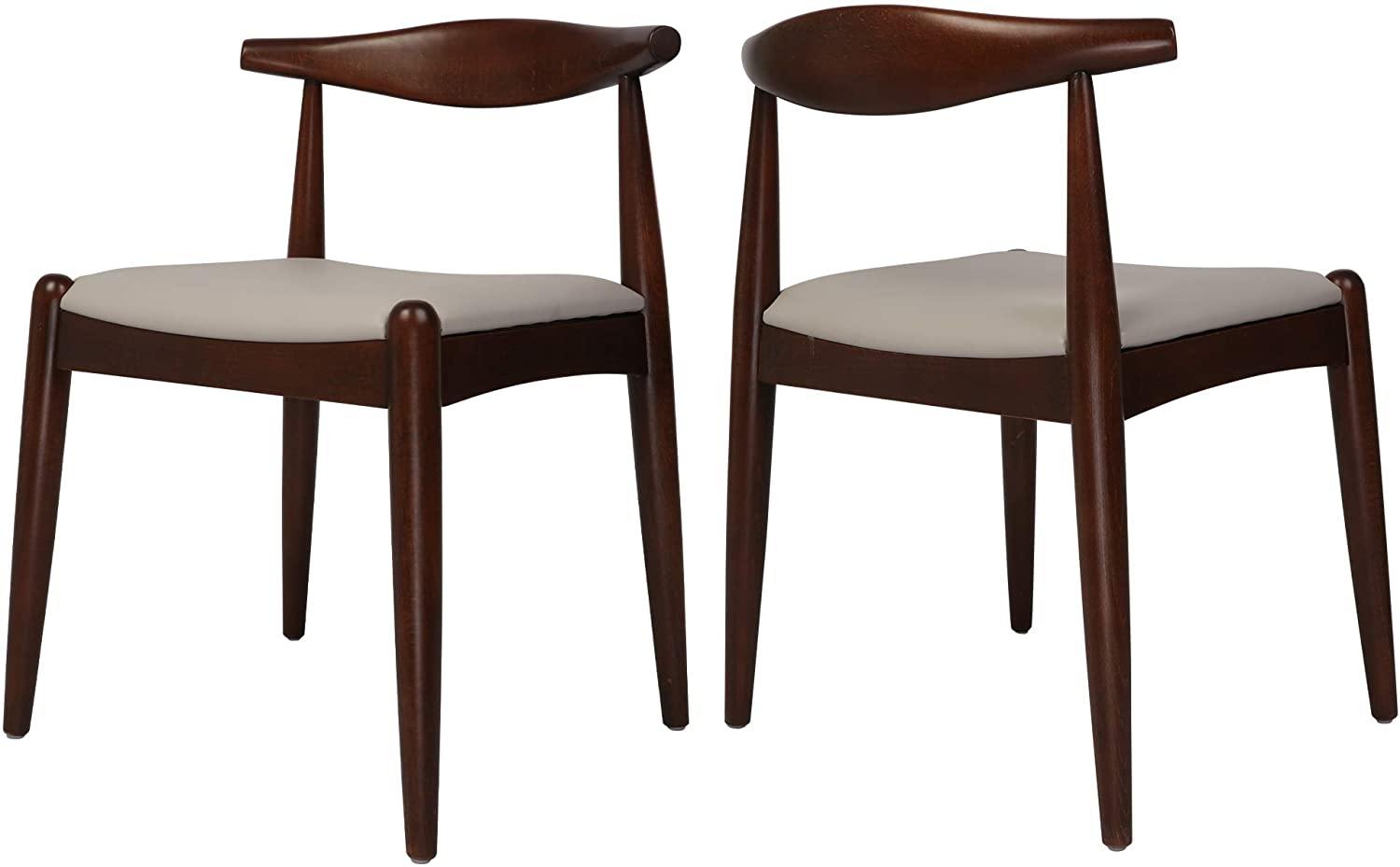 2PCs Dining Chairs, Mid-Century Side Modern Chairs with Faux Leather Cushion and Curved Backrest Low-Back Dining Chairs - Bosonshop