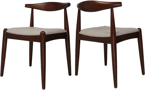 2PCs Dining Chairs, Mid-Century Side Modern Chairs with Faux Leather Cushion and Curved Backrest Low-Back Dining Chairs - Bosonshop