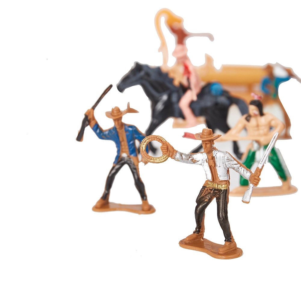 Bosonshop Wild West Cowboy and Indian Toy Plastic Figures, War Game Educational Bucket Playset Toy