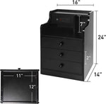 Nightstand with USB Charging Station Bedside Table 3 Drawers Storage Drawer End Side Table with Storage Wood Accent Table (Black 3 Drawers 2PC)