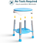 Swivel Shower Chair for Inside Shower, 300lbs Tool-Free Assembly  Shower Stools with 5 Adjustable Height, Storage Tray 360 Degree Rotating Shower Seat for Seniors, Elderly