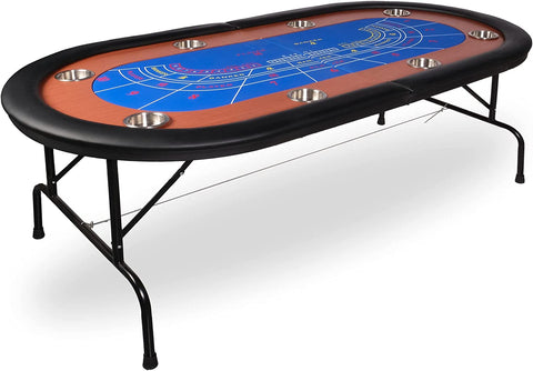 Foldable Poker Table w/Stainless Steel Cup Holder Casino Leisure Table Blue Felt Surface