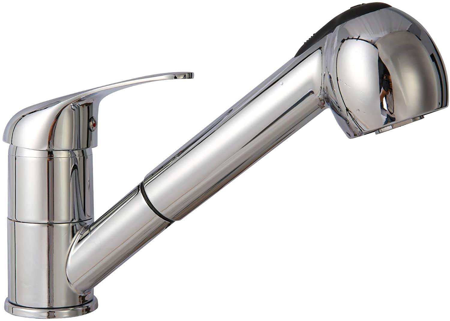 Pull Out Sprayer Single Hole Kitchen Sink Faucet, Single Handle Stainless Steel Tap for Bathroom Rv Wet Bar Sinks, Chrome - Bosonshop