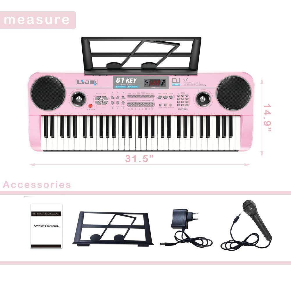 Bosonshop 61 Key Music Electronic Keyboard Electric Digital Piano Organ with Piano Stand Optional (Pink Keyboard with Stand)