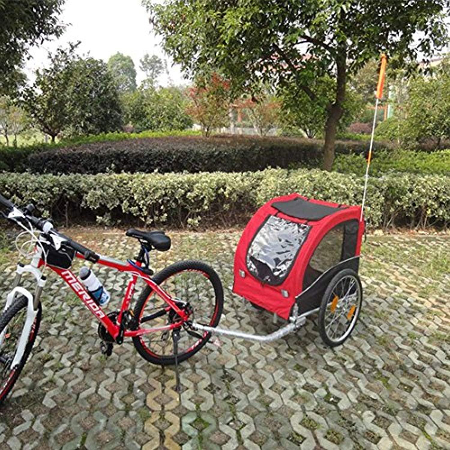 Bosonshop Pet Bike Trailer Bicycle Dog Carrier with Hitch, Suspension, Safety Flag, and Reflectors for Travel, Red