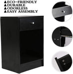Modern Nightstand Bedside Table with Drawer and Cabinet Organizer for Storage Bedroom Living Room (Black) - Bosonshop