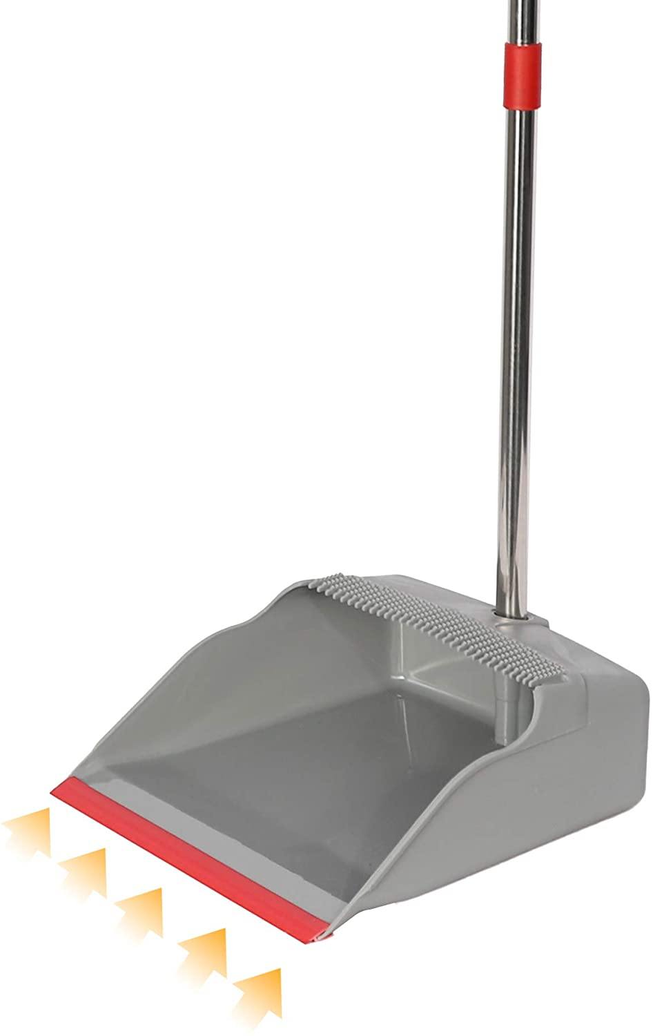 Broom and Dustpan Set Long Handle Lightweight and Robust Sweep Set Easy Assembly for Pet Hair Dirty Corners, Home Office, Grey + Red - Bosonshop
