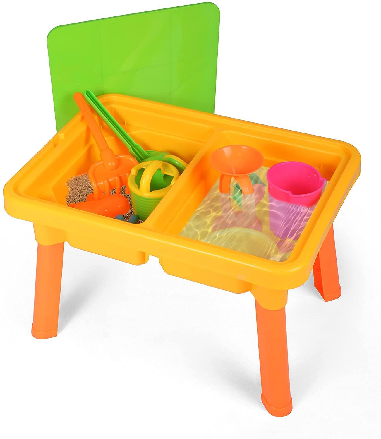 2-in-1 Kids Sand and Water Table + Learning Activity Sensory Table with 8pcs Beach Playset Toddlers Boys Girls Summer Toys - Bosonshop