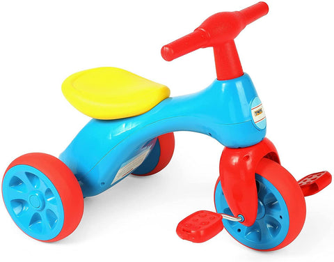 Kids 3-Wheel Toy Trike - Baby Balance Walker Slide Toddler Tricycle Bike Bicycle with Foot Pedals - Indoor and Outdoor Use, Blue - Bosonshop