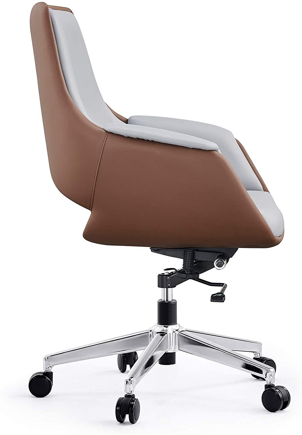 Adjustable Middle Back Home Office Chair Height Swivel PU Upholstered Modern Office Chair, Soft Thick Pad & Tiltable Back, Easy to Assemble - Bosonshop