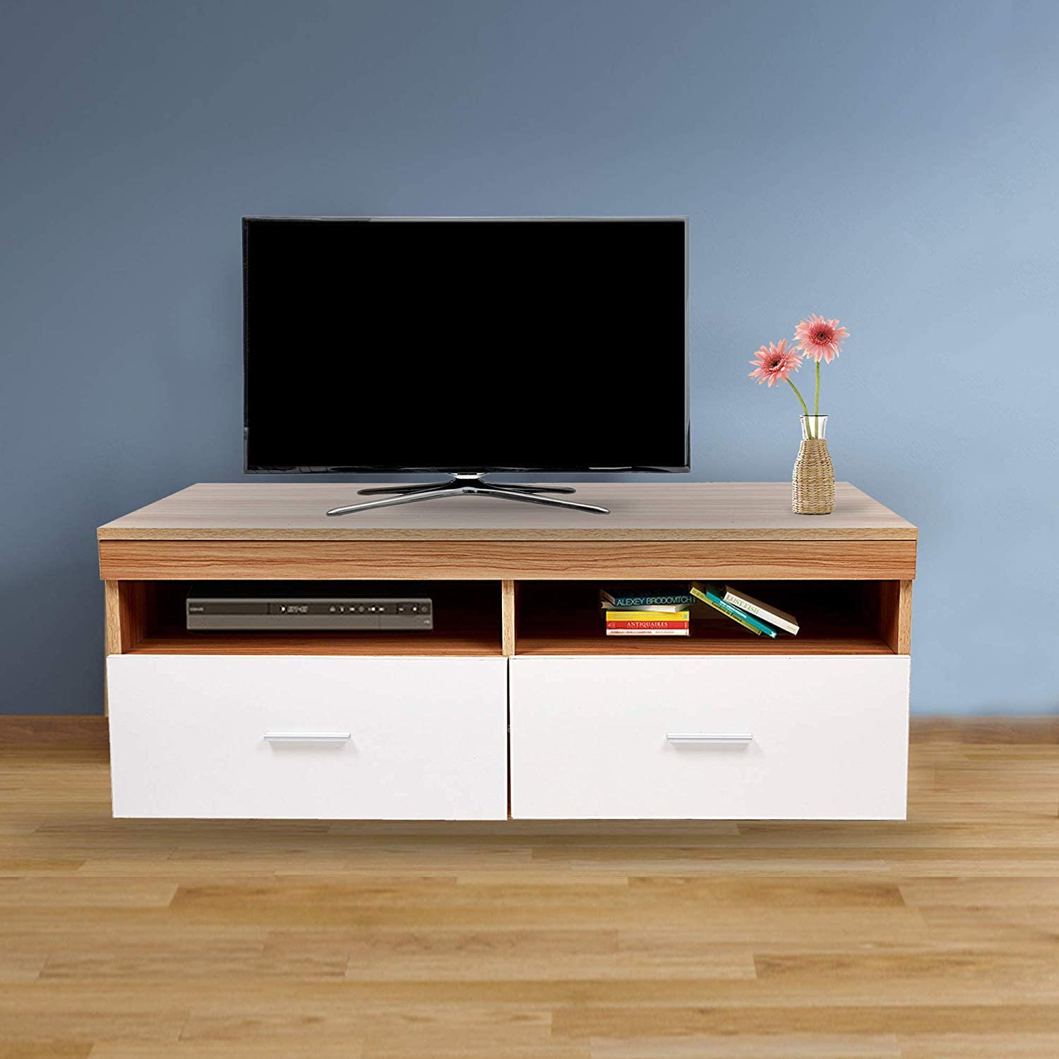 (Out of Stock) Wood Coffee Table with Drawers & Storage Compartments, for Living Room, Oak&White