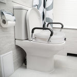 Raised Toilet Seat with Removable or Adjustable Handles, Plastic Raised Toilet Seat with Lock and Padded Armrests, White