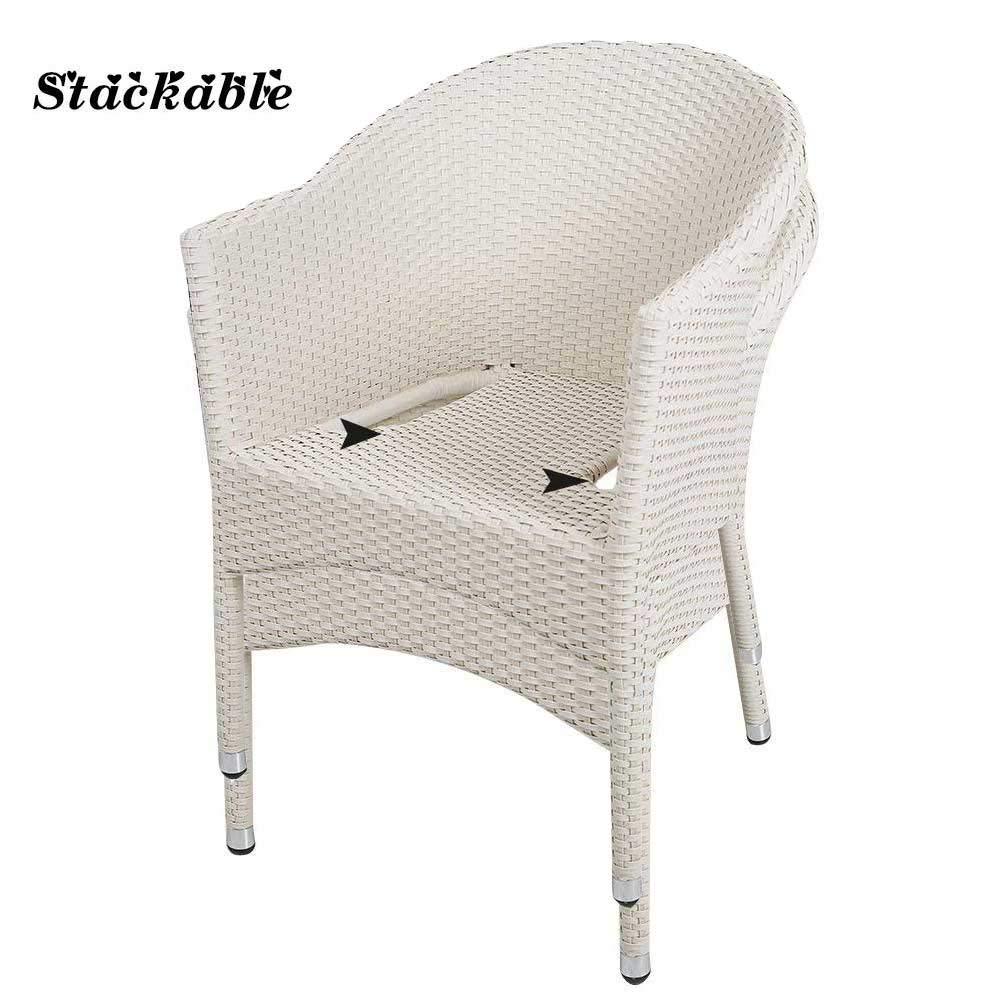Bosonshop Outdoor Dining Rattan Chairs Patio Garden Furniture with Seat Cushions, White