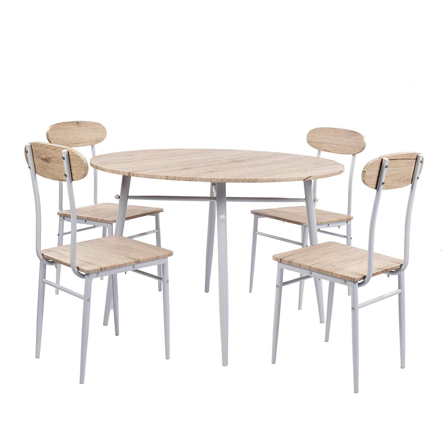 Bosonshop Round Dining Set, Country Style with Metal Legs, 5-Piece