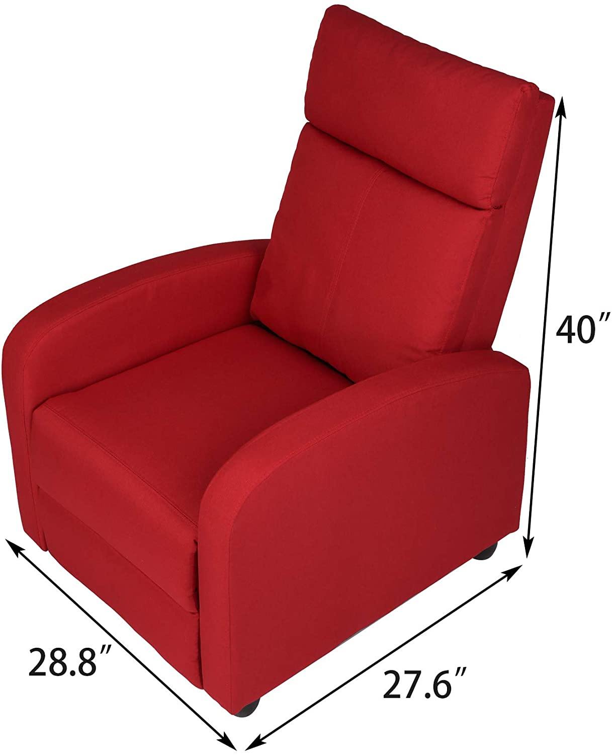 Fabric Recliner Chair Adjustable Single Sofa Home Theater Seating Recliner Reading Sofa for Living Room & Bedroom, Red - Bosonshop