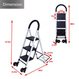 3 Step Ladder Folding Hand Truck 2 in 1 Convertible Aluminum Ladders with Wheels for Home Office - Bosonshop