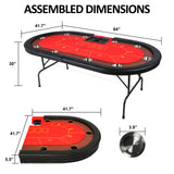 10 Players Foldable Poker Texas Holdem Table, Felt Surface Oval Card Table with Stainless Steel Cup Holders & Padded Rails