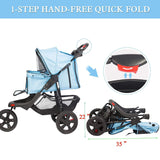 Foldable Large Pet Jogger Stroller for Dog/Cat, Portable Three Wheels Pet Stroller, Blue - Bosonshop