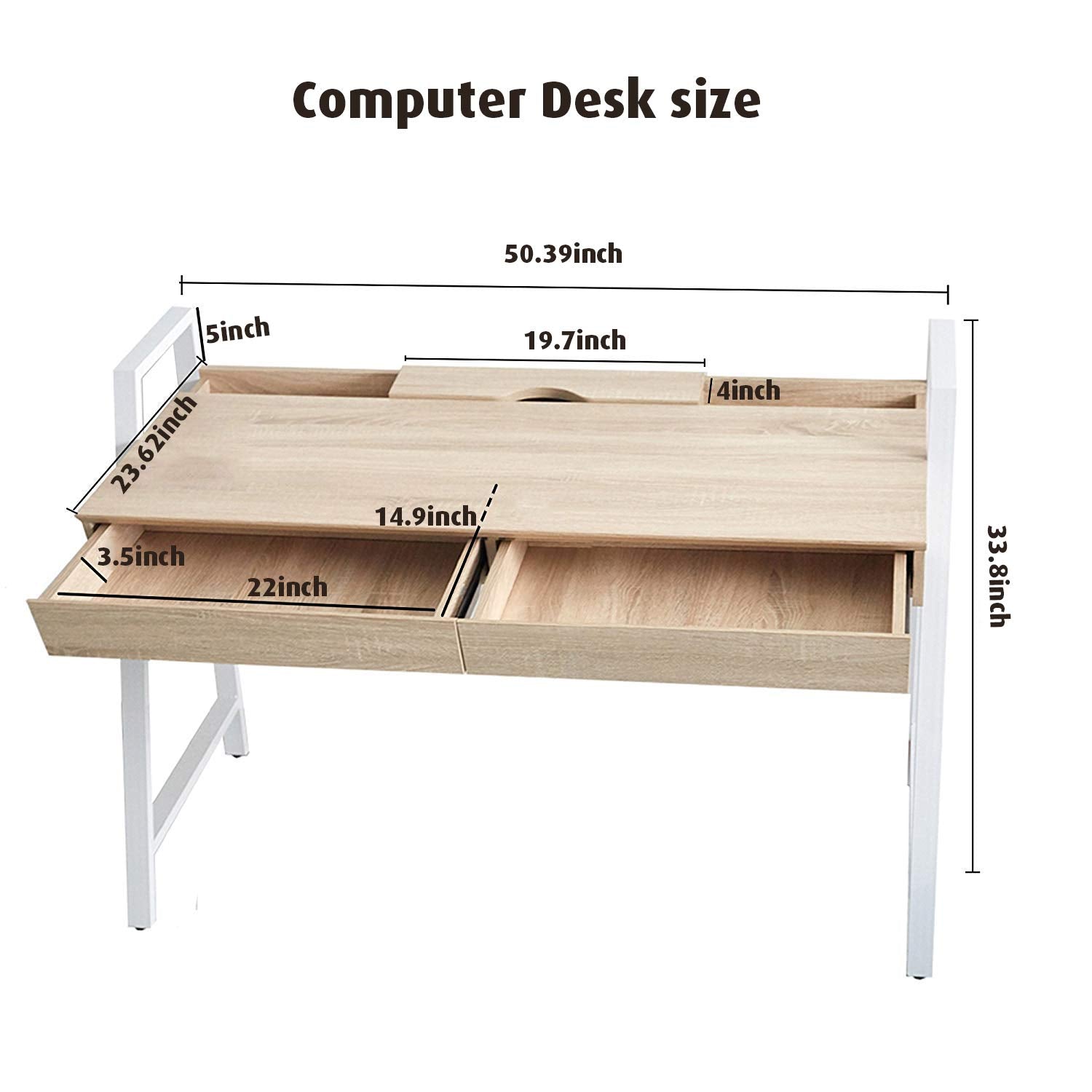 Bosonshop Wood Computer Desk Computer Table Writing Desk Workstation Study Home Office Furniture with Two Drawers,White
