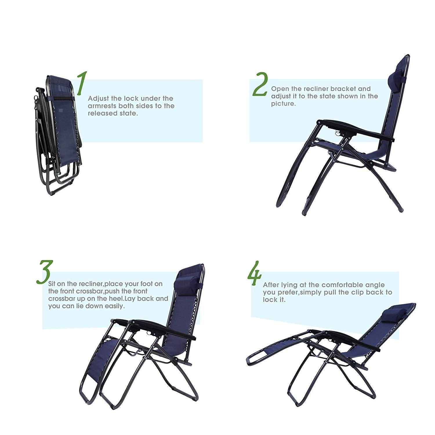 Bosonshop Adjustable Zero Gravity Patio Lounge Chairs 2PC Blue