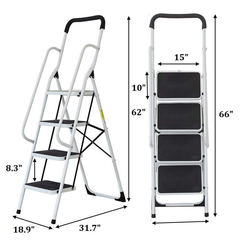 Bosonshop Portable Anti-Slip 4 Step Ladder with Wide Pedal and Sturdy Handrails