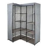 Bosonshop Wardrobe Storage Organizer with Metal Shelves and Dustproof Non-Woven Fabric Cover in Gray