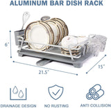 Dish Drying Rack with 360° Swivel Drain Board and Drain Spout, Grey - Bosonshop