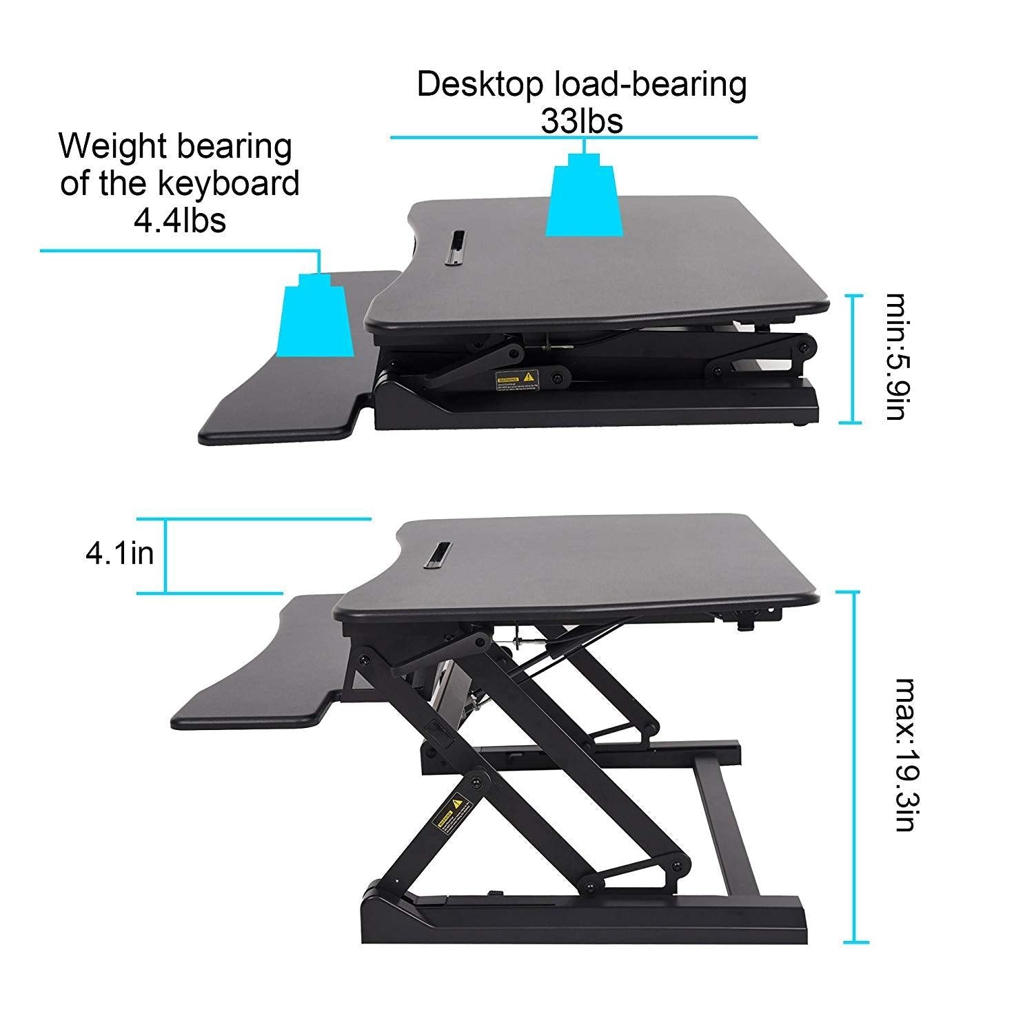 Bosonshop Adjustable Stand up Desk Dual Monitor 35" Wide Platform, Black