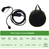 32A 21ft Portable Level 1-2 Electric Vehicle (EV) 110V-240V Charger with NEMA 14-50 Plug For J1772 EVs