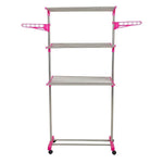 Bosonshop 3-Tier Foldable Rolling Clothes Drying Rack Stainless Steel Garment Rack with Wheels